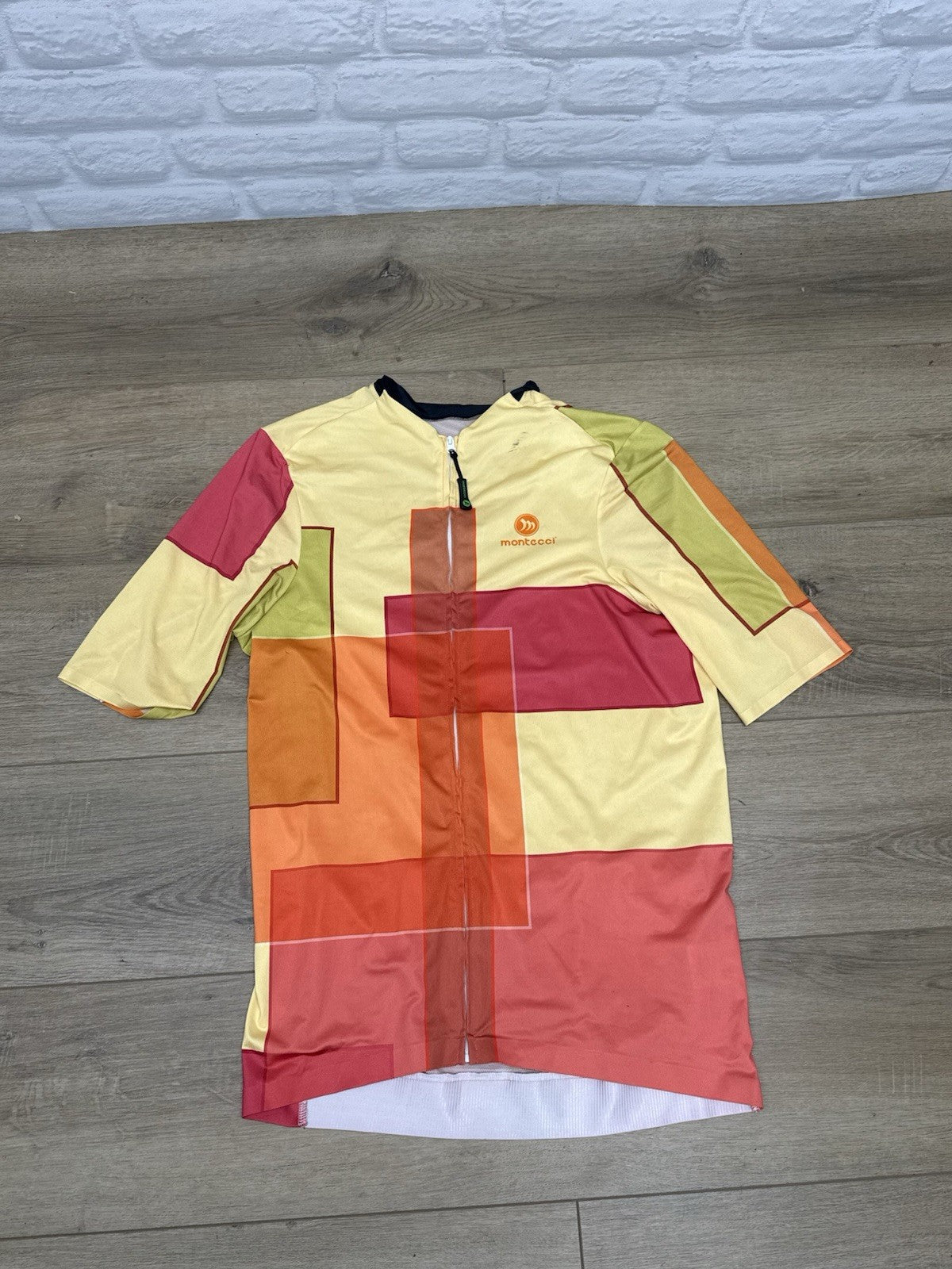 Montecci Cycling Jersey Mens Size 2XL Yellow Orange Red Short Sleeve Shirt